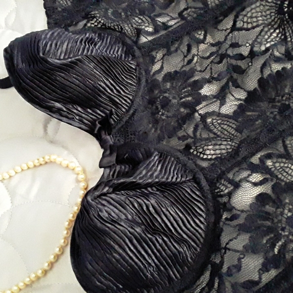 90s La Perla Bustier & Thong, Pleated (Plisse), Dark Navy, Sz 32 & 2  ITALY - Picture 4 of 16